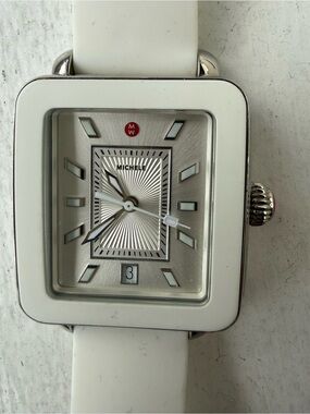 MICHELE White Square Dial Silicone Strap Women's Watch